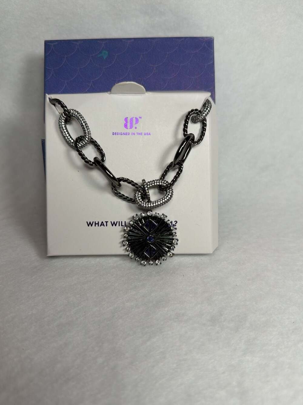 BP Sirens The Strangest Tides Medallion Necklace Hematite Tanzanite CZ